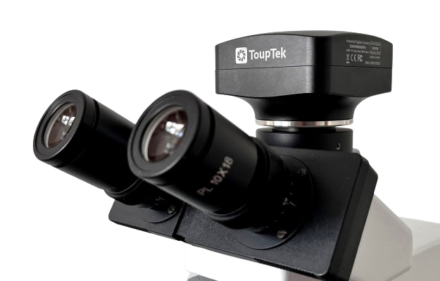 ToupTek-E3ISPM auf Mikroskop montiert